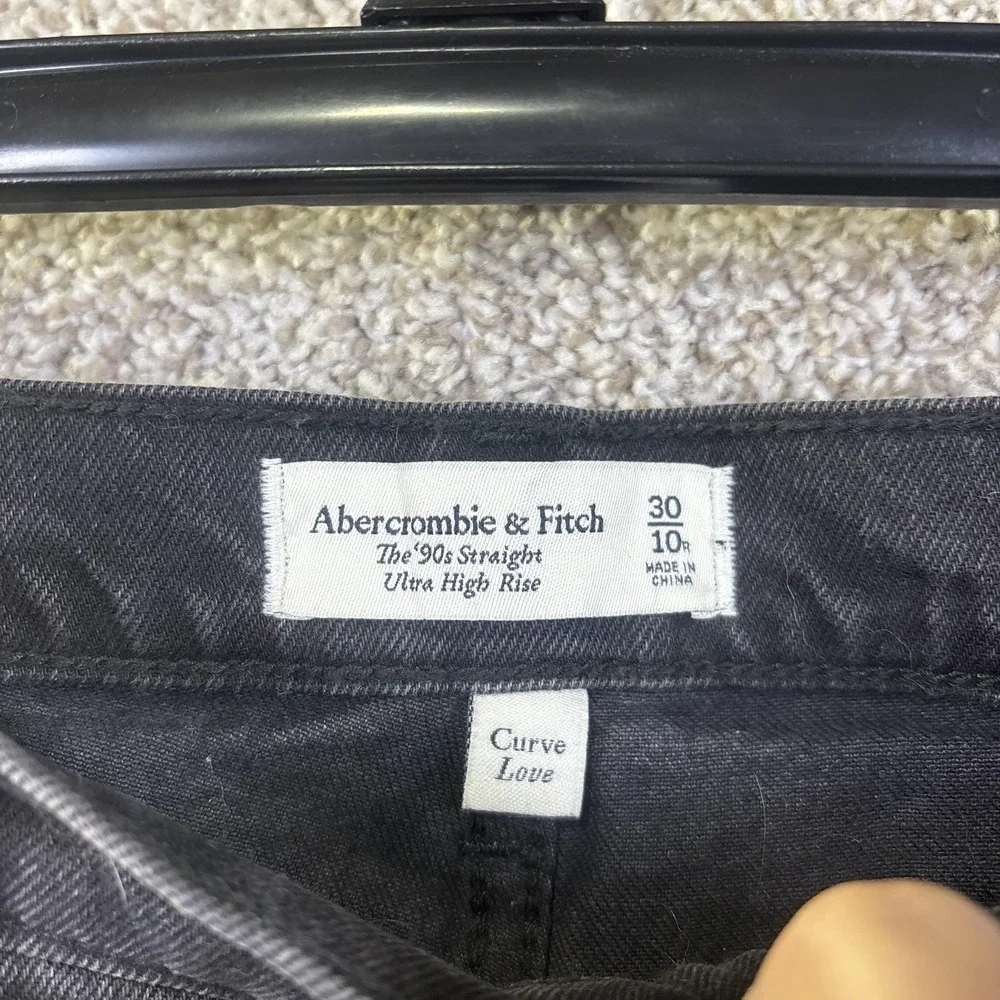 Abercrombie & Fitch 90s Straight Jeans Womens 30 Charcoal Faux Leather High Rise